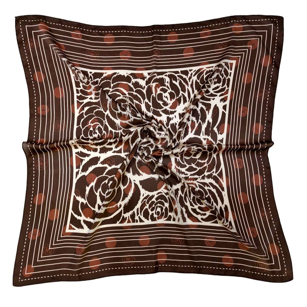 Brown Rose Border Square Scarf, 35.4 x 35.4 in